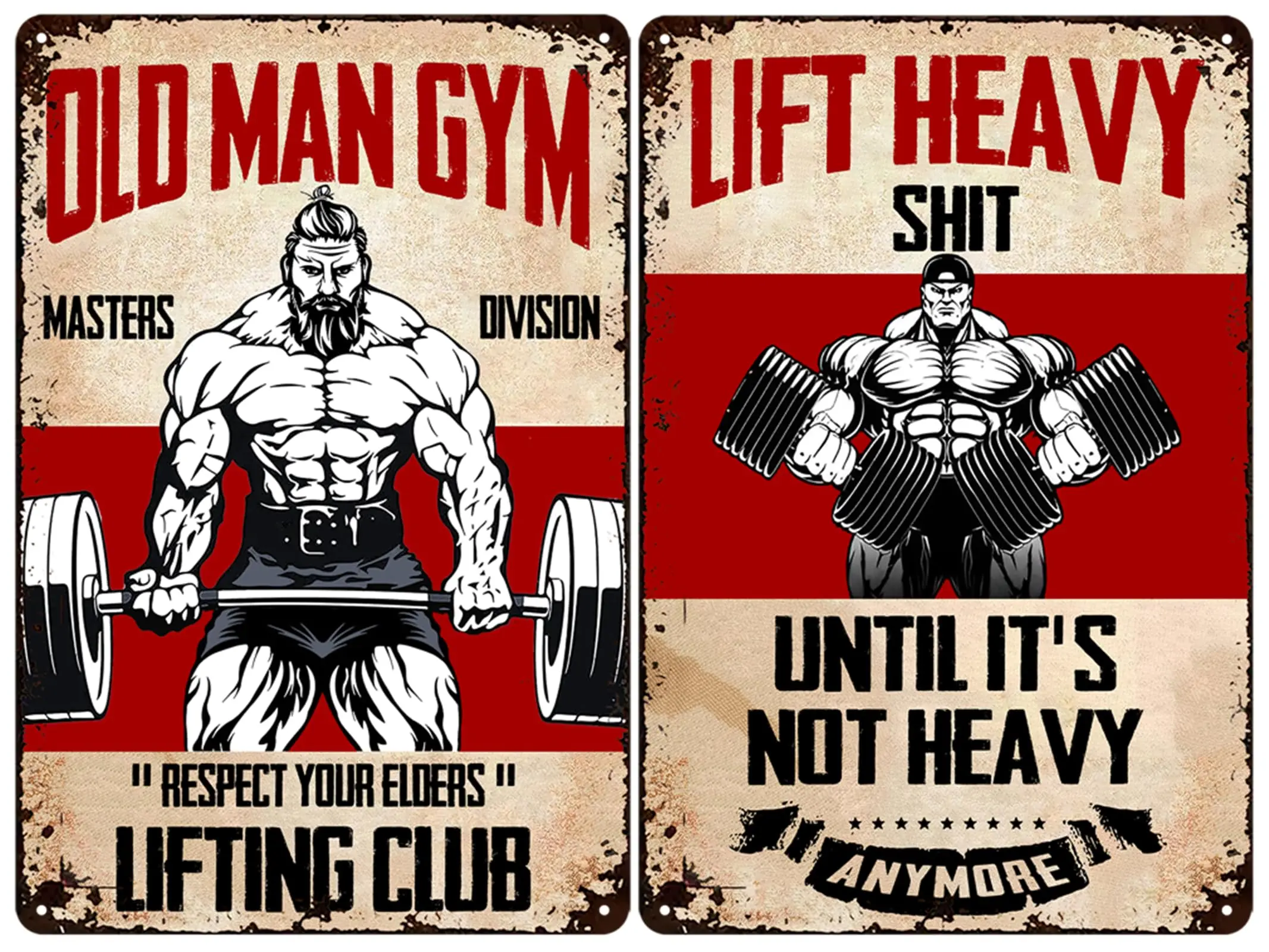 Men's Gym Gifts Weightlifting Poster Retro Metal Tin Sign Dumbbell Fitness Decor For Fitness Room 8 x 12 inches（2pcs）