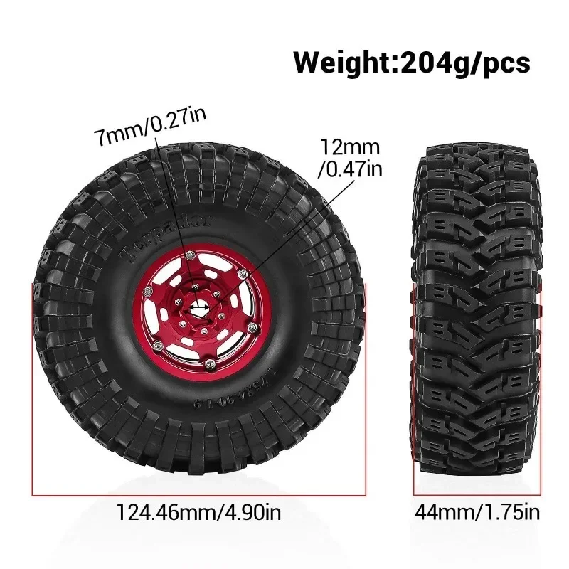 Big Size 125mm 1.9 Beadlock Wheel Rim Tire Set for 1/10 RC Crawler Car Trxs TRX4 RC4WD D90 Axial SCX10 Pro Capra Redcat MST