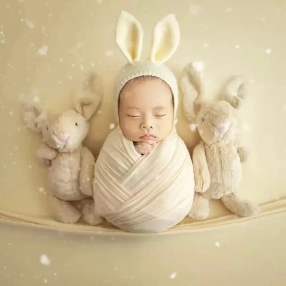 Newborn Photography Props Infant Cute Casual Solid Color Elastic Mohair Bandage Rabbit Ears Hat Baby Photo Shooting Accessories