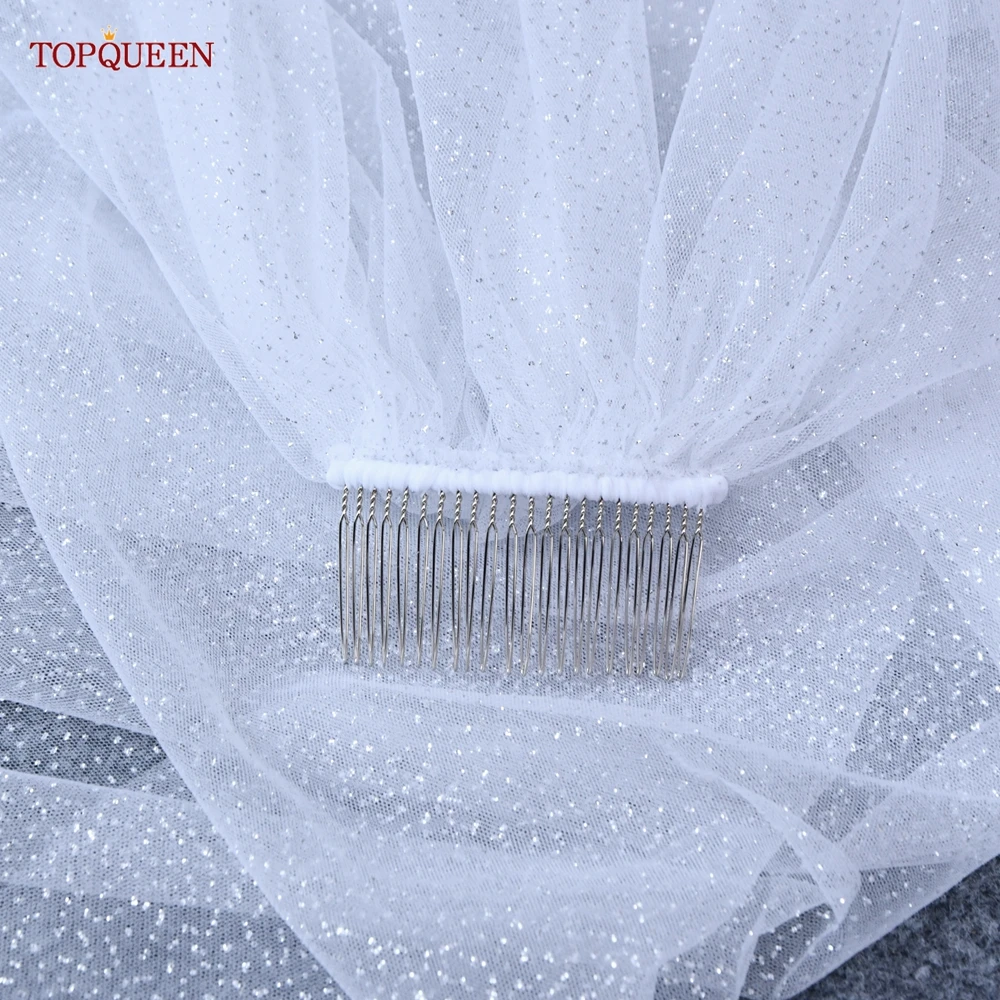 TOPQUEEN V101 Champagner-Glitzer-Hochzeitsschleier, goldener, funkelnder Brautschleier, 1-stufiger Kathedralenlanger Schleier, glitzerndes Braut-Accessoire – Detail 17