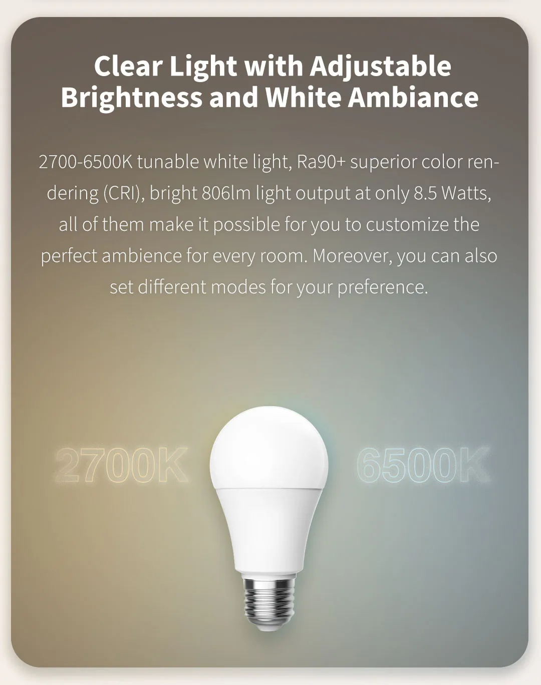 Aqara Lampadina LED Intelligente T1 Zigbee 3.0 Bluetooth E27 2700K-6500K 220-240V Lampada Casa Intelligente Luce Per Xiaomi Mihome Homekit