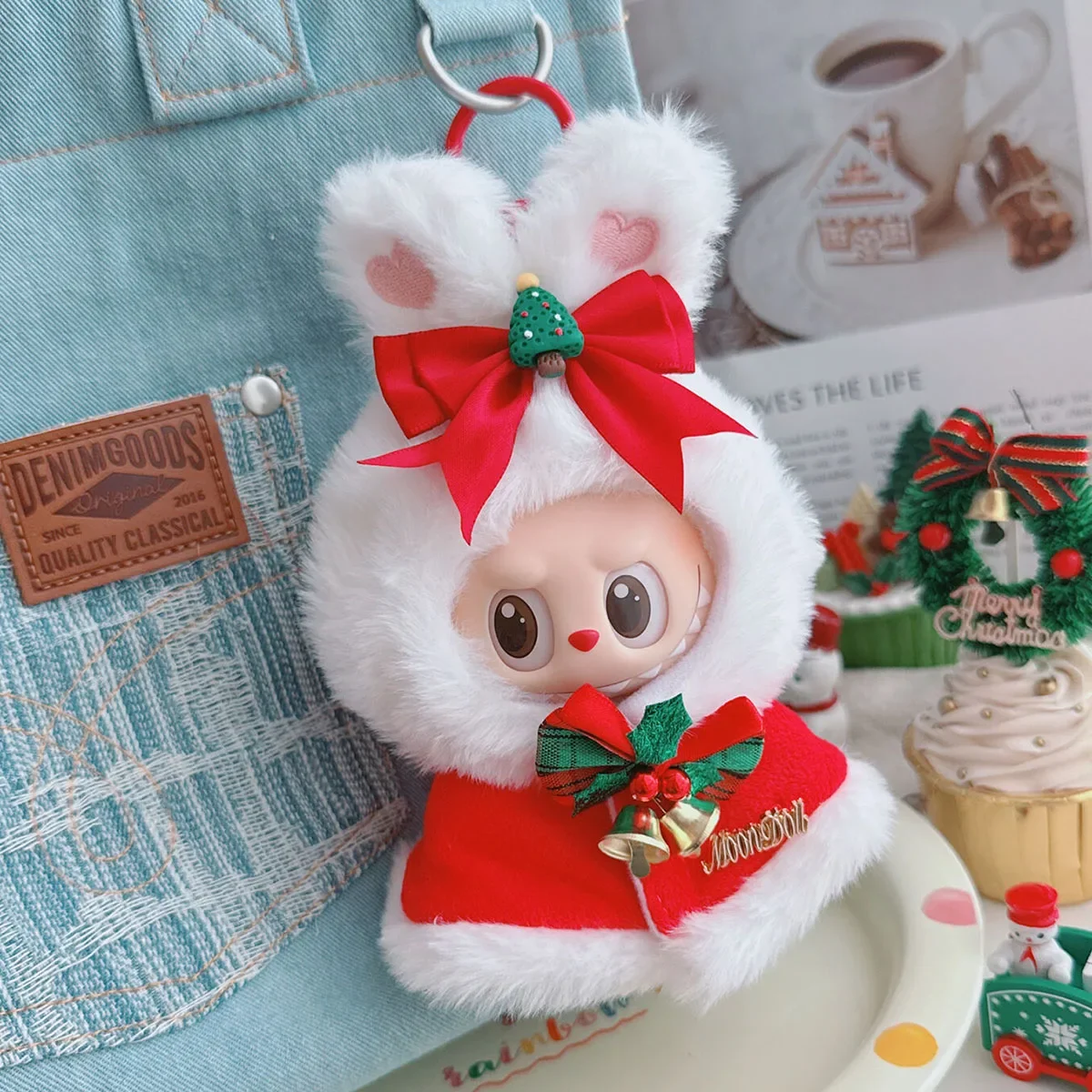 

Накидка с капюшоном и изображением лося, пингвина, аксессуары для кукол, милый комбинезон с героями мультфильмов, одежда для рождественской одежды Labubu