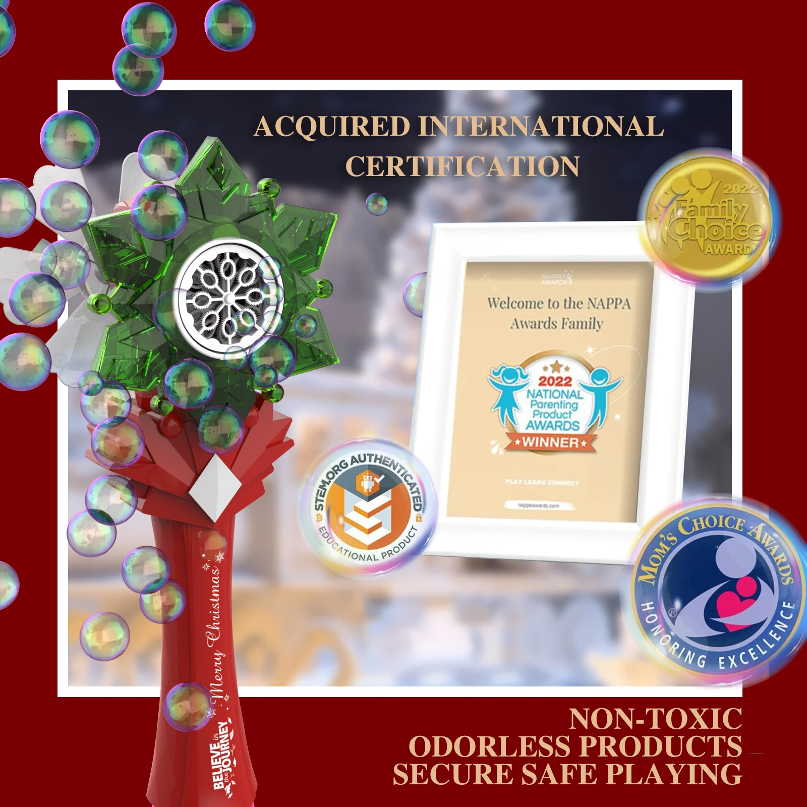 Maszyna do robienia bańek w kształcie choinki - zabawna zabawka dla dzieci, 360 °   Wirujący, magiczny dźwięk i światła, idealny prezent świąteczny na imprezy i zabawy na świeżym powietrzu