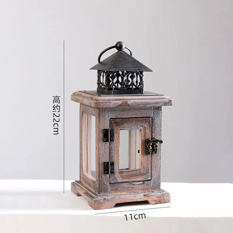 

Vintage Wooden Candle Lantern, White Distressed Finish, Decorative Metal Top, Glass Panels, 22cm Height, Rustic Home Decor