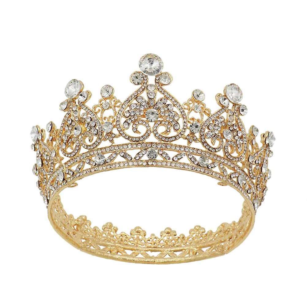 

1Pcs Bridal Headdress Alloy Rhinestone Decorated Large Round Crown for Wedding Ceremony Hair Accessories Rhinestone Crown