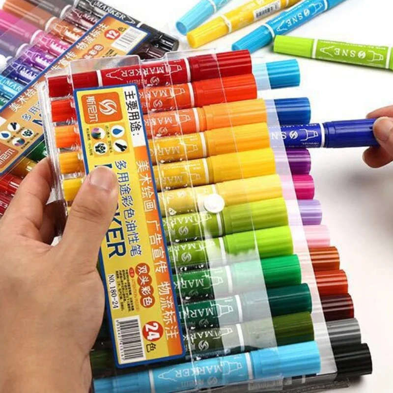 12/18/24/30/40 Color Multi-purpose Colored Oily Pen Student Painting Graffiti Quick Drying Waterproof Double Headed Marker Pen