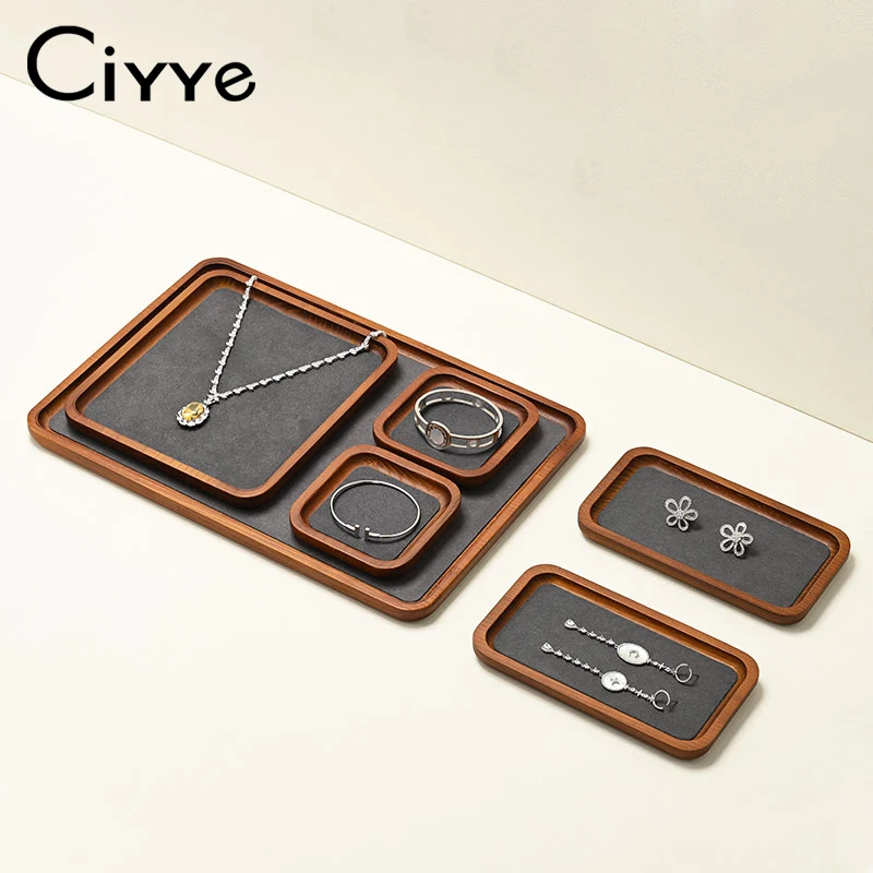 Ciyye Wooden Jewelry Display Tray Jewelry Storage Organizer Bracelet Necklace And Ring Tray Stackable Jewelry Plate Display Prop