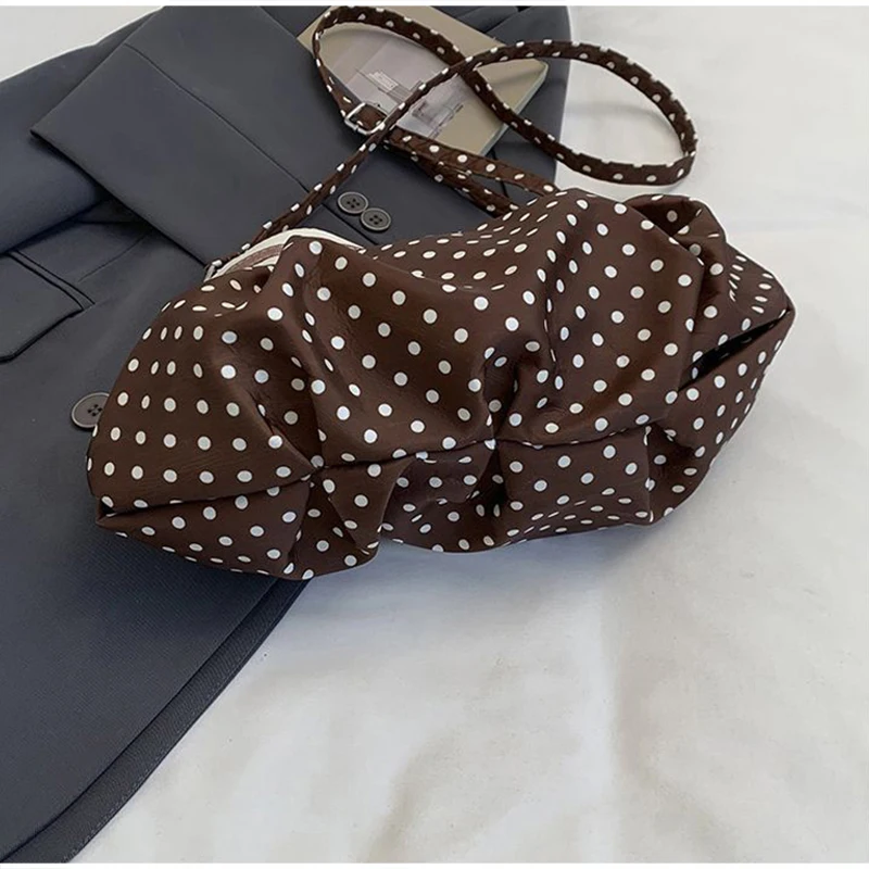 Koreanische Polka-Dot Plissierte Stern-Streifen Hobo Unterarm-Schultertasche, Süße Niedliche Damenhandtasche, Leichte Stoff-Freizeittasche für Frauen – Detail 20