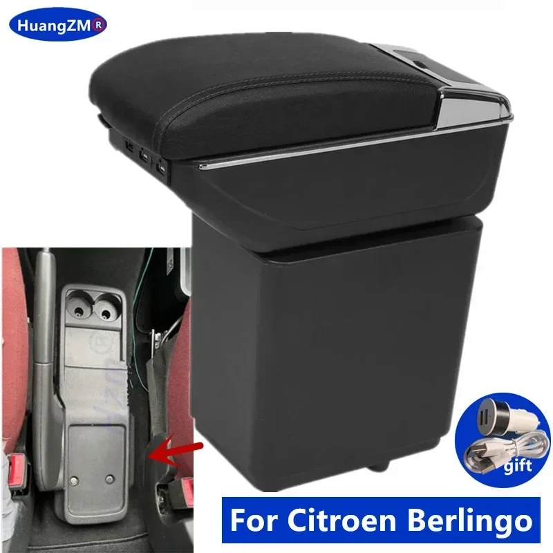 Accoudoir Voiture Double Couche Pour Peugeot Partner Tepee - Boîte De Rangement Console Centrale Avec Surpiqûres Noires
