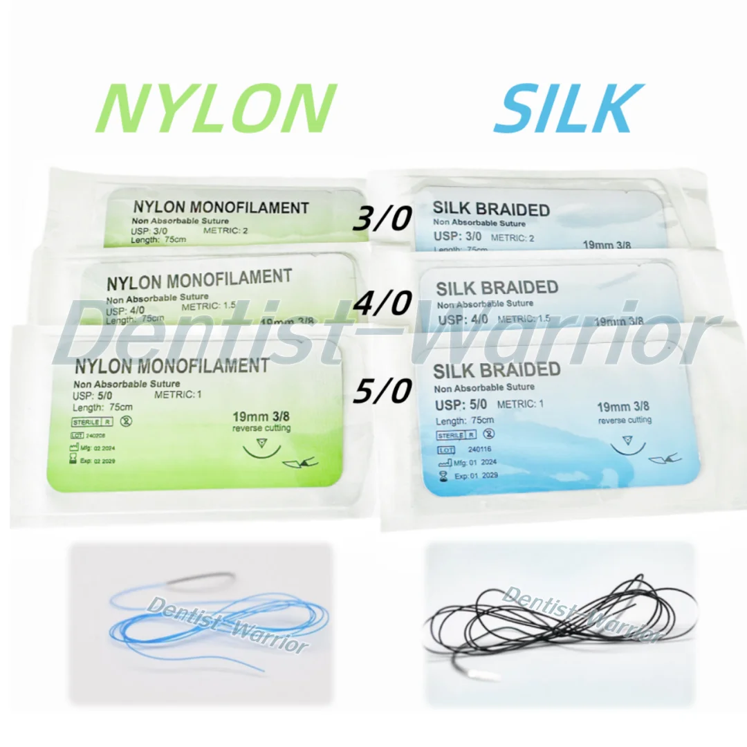 Nylon/Silk Dental Surgical Suture Braided Needled Monofilam Train Test Metric 2/1/1.5 Practise Reverse