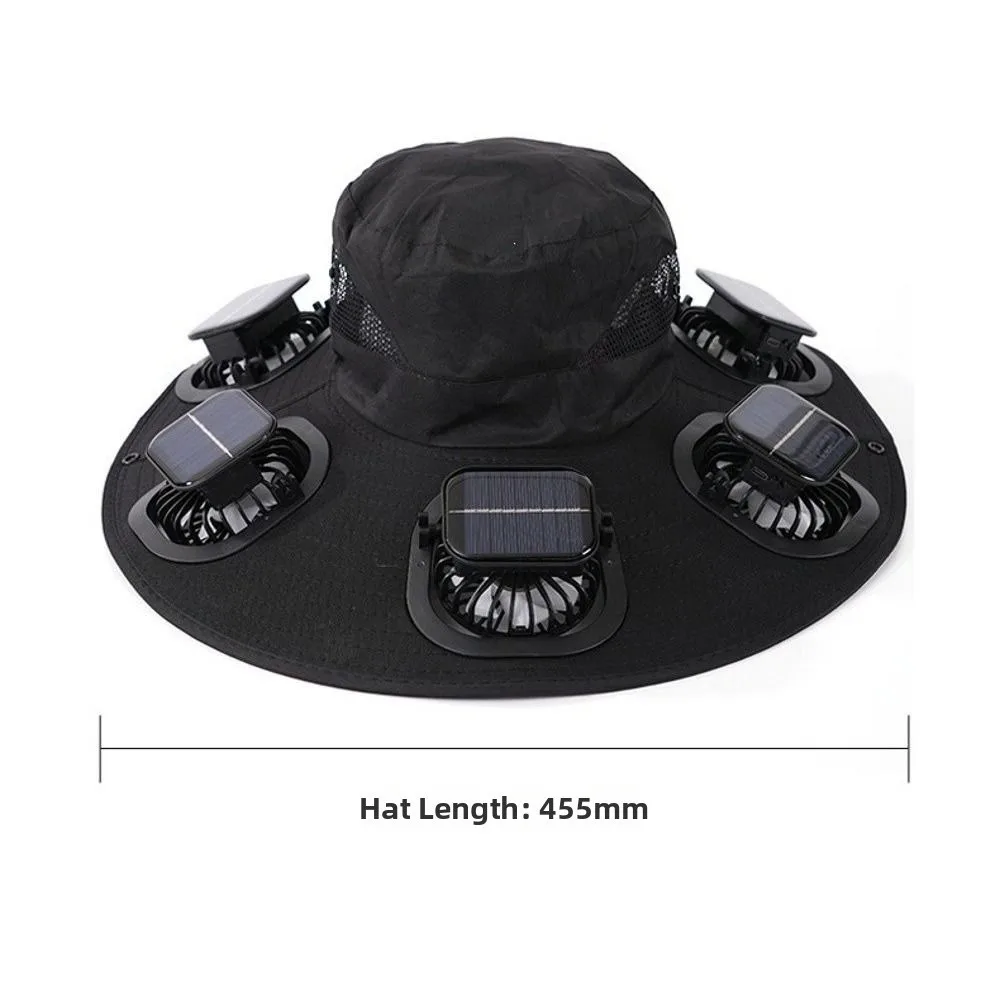 New 6 Fans Solar Fan Hat Breathable UV Protection Solar Sun Cap Adjustable Wide Brim Solar Cooling Hat Outdoor Hiking