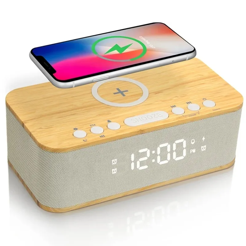 FANSBE 3-in-1 Wireless Charging 10w Bluetooth Speaker LED Digital Display Charging Speaker Alarm Clock