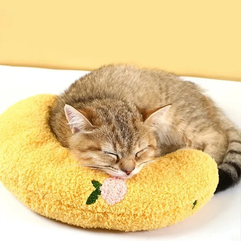 Haustierkissen für Katzen und Hunde, weicher Plüsch, dicke Füllung, Halswirbelstütze, hypoallergen, waschbarer Bezug, tiefer Schlaf, U-förmige Katze und – Detail 13