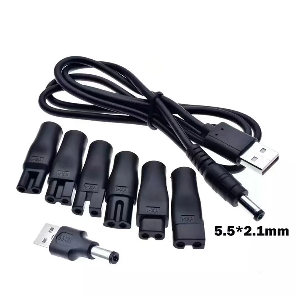Universal USB charging cable & Tips set for shavers / trimmers / groomers Hair Clipper DC 5.5* 2.1mm 1.8 / 2.35 holes