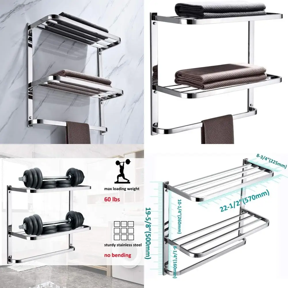 

Floating 2-Tier Towel Rack with Bar, 24 Wide x 8.75 Deep, Wall Mounted Bathroom Hotel Style Towel Shelf, Mounting Hardware Inclu