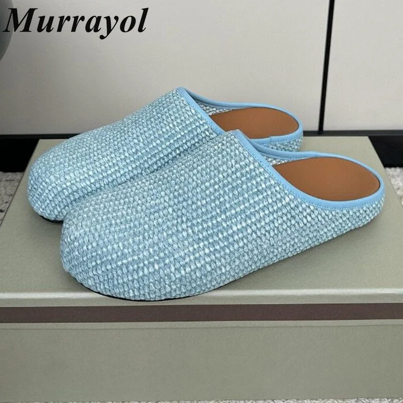 

New Solid Color Non-slip Flat Mules Closed Toe Weaving Design Ventilation Slippers Autumn Winter Outwear Lazy Slippers Unisex