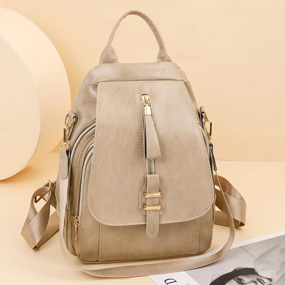Multi-pocket Backpack Faux Leather Backpack Retro Style Women's Backpack with Anti-theft Features Large Capacity for School
