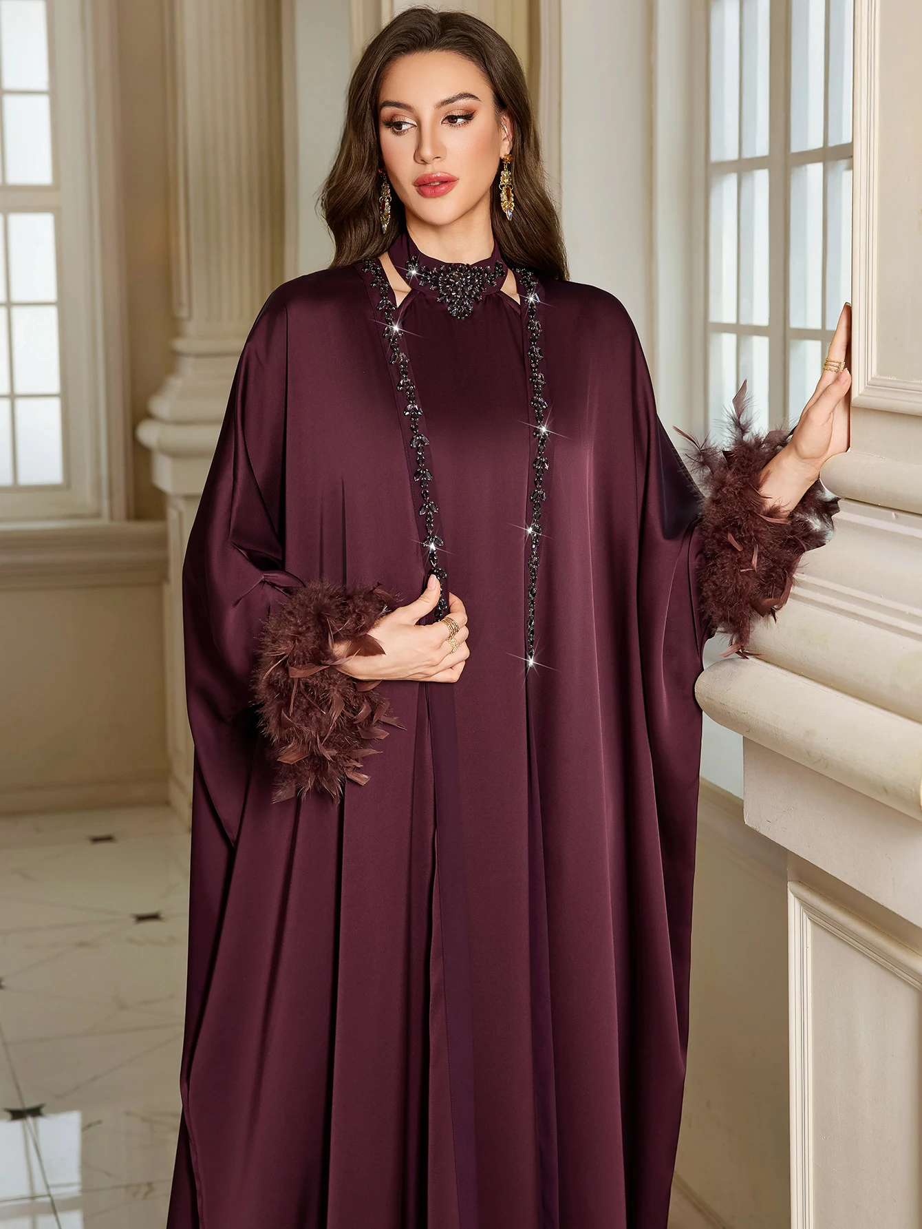 2Pcs Abbayas for Woman Muslim Sets Dubai Abaya Kimono Cardigan Eid Islam Clothing Turkey Kaftan Femme Musulmane Robe Jalabiya