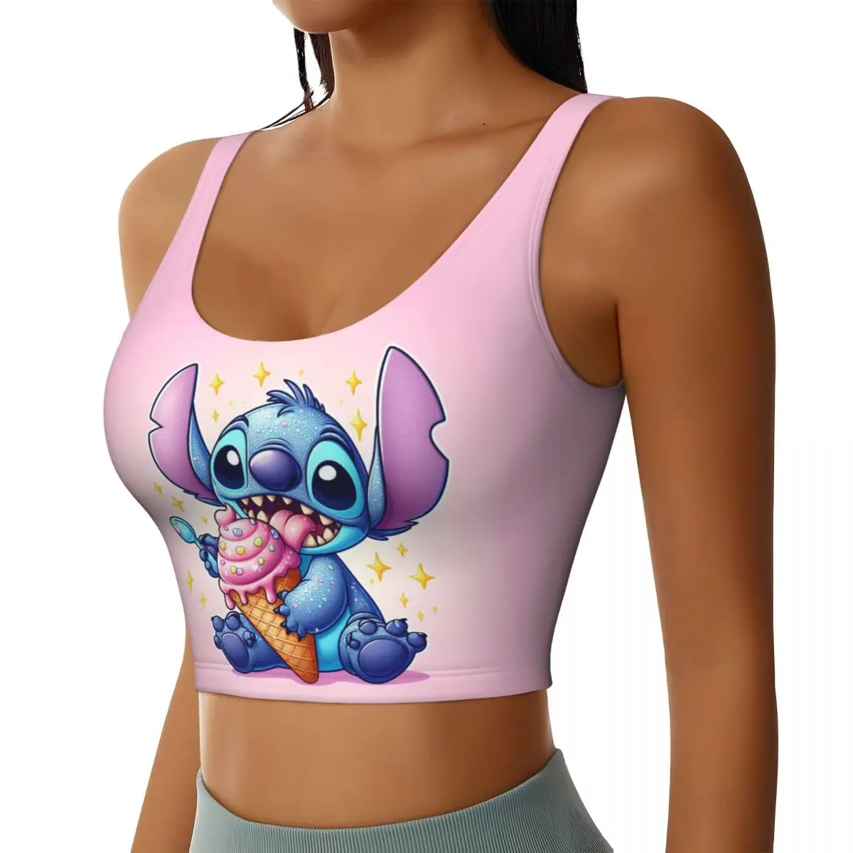 Custom Lilo And Stitch Sports Bra for Women Cartoon Cute High Impact Workout Yoga Crop Top