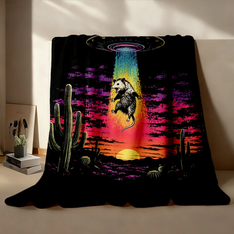 Funny Possum Flannel Throw, Flying Saucer, Mens, Womens, Unisex, Colors Flannel Blanket