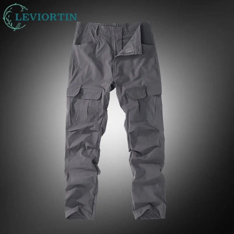 Men's Outdoor Quick-Dry Tactical Cargo Pants With Multi-Pockets Sold Color Loose Fit Wear Resistant Sports Hiking Work Pants