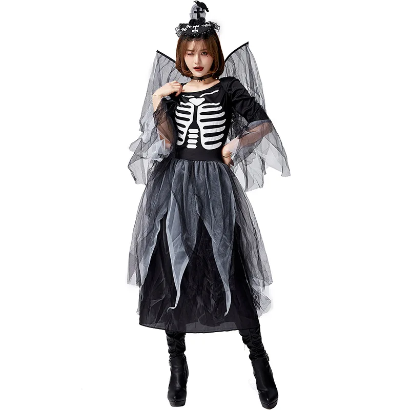 

Хэллоуин Par Devil Angel Wings костюм тонкая вуаль Dr принт Skelton Ghost женская одежда сценический наряд