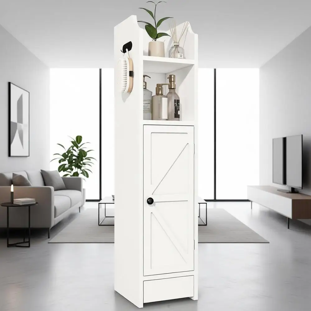

White Compact Bathroom Storage Cabinet with Adjustable Shelves for Small Spaces