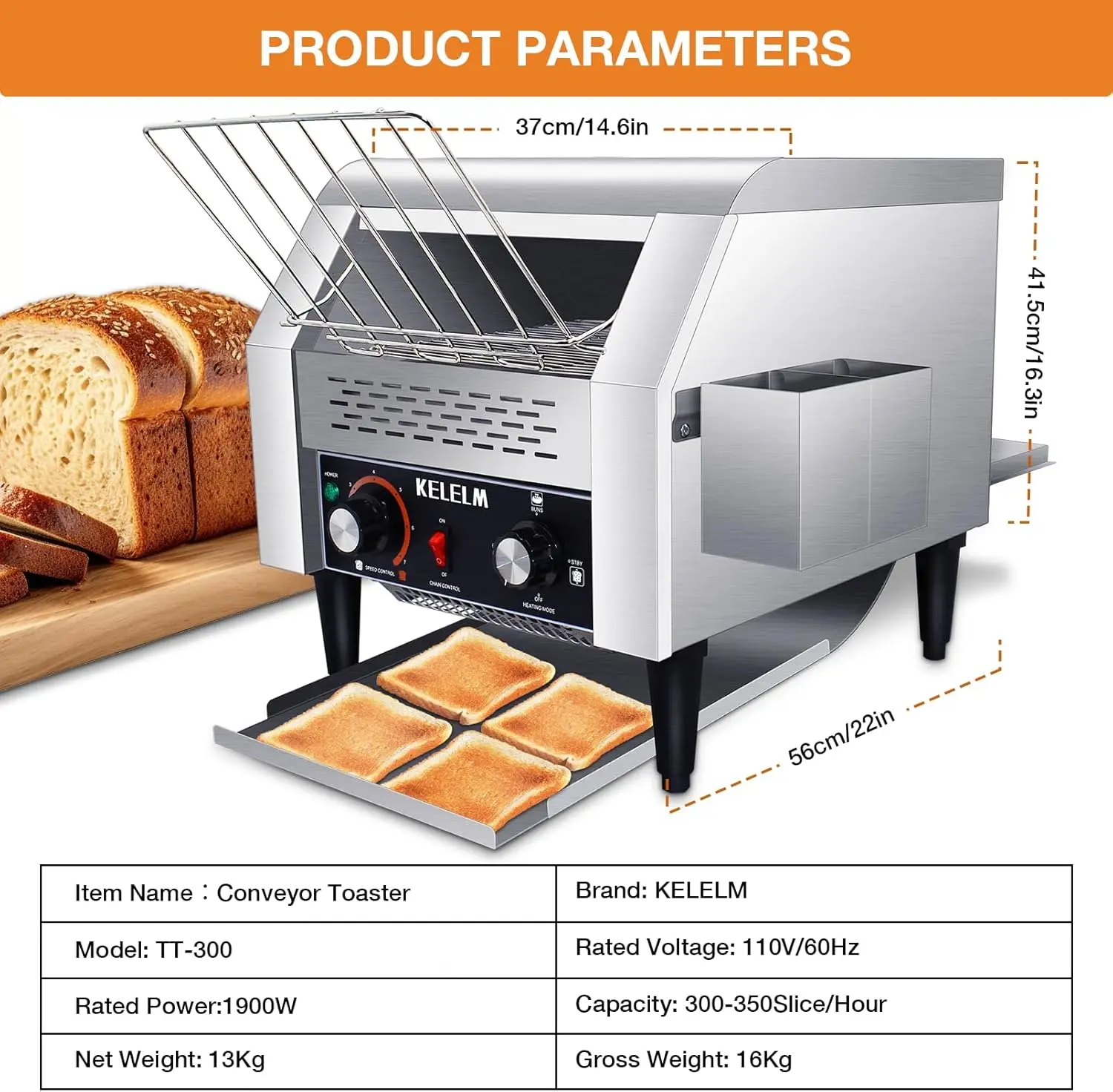 Commercial Toaster,Heavy Duty Restaurant Toaster,Electric Stainless Steel Toaster Conveyor 300 Slices for Bread Bun Bagel Baked