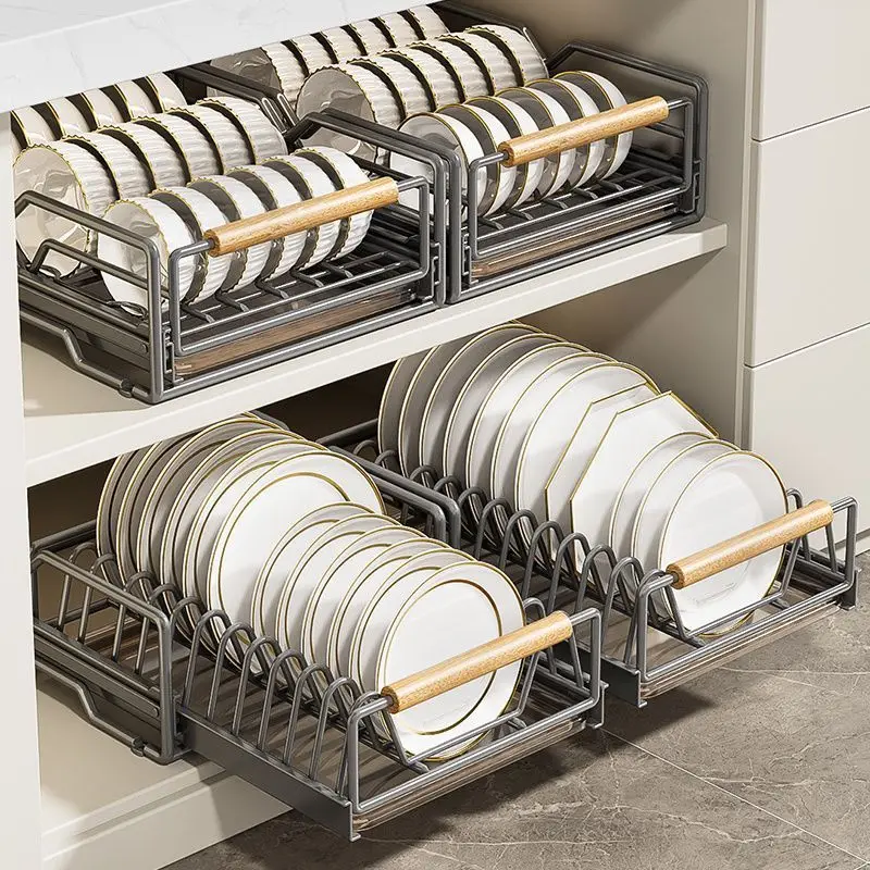 Kitchen Sink Wood Drawer Spicy Storage Organizer Multifunction Pull Out Dish Drying Rack Home Countertop Accessories Gadget Sets