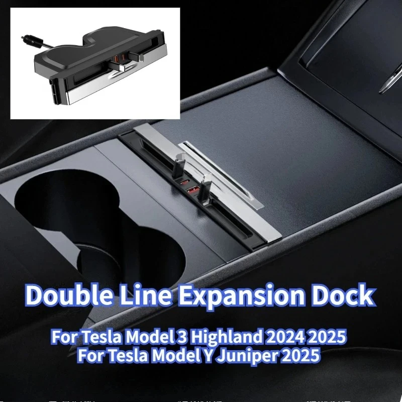 

For Tesla Model Y Juniper 2025 Retractable Center Console USB Hub Model 3 Highland Phone Charger Fast Charging Docking Station
