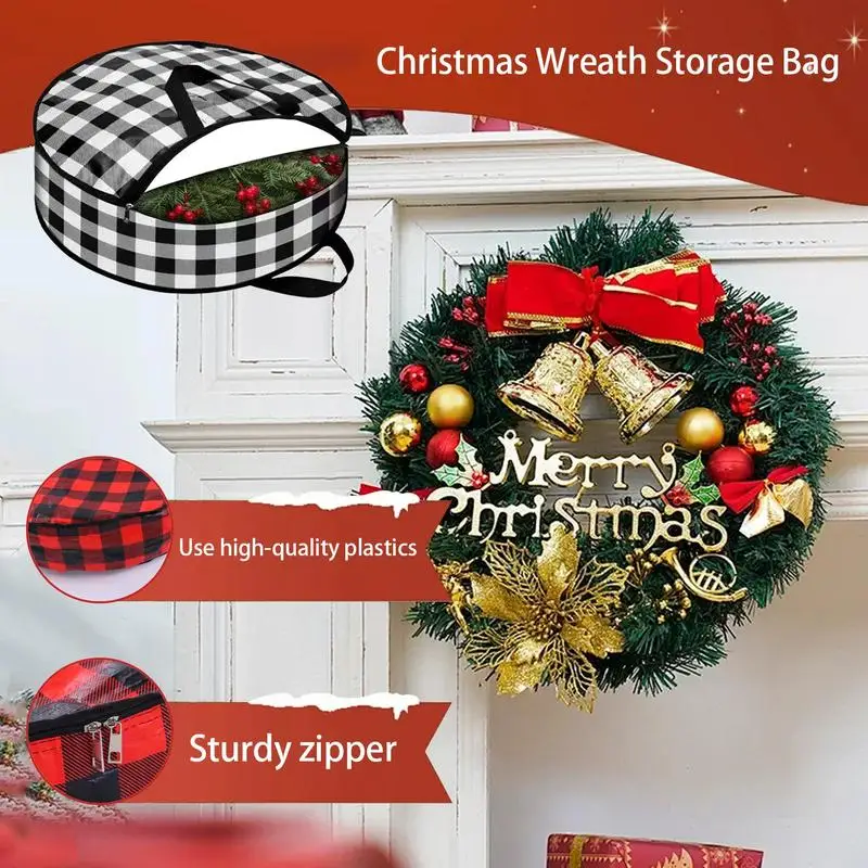 Christmas Wreath Storage Bag Lattice Wreath Dustproof Bag Seasonal Holiday Wreath Storage Container with Handle and Zipper