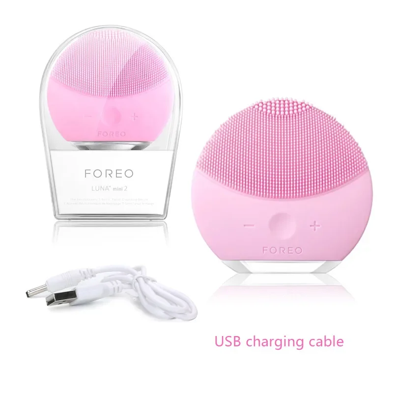 Foreo mini2 cepillo de limpieza facial de silicona, logotipo real, carga USB, resistente al agua, nivel 8