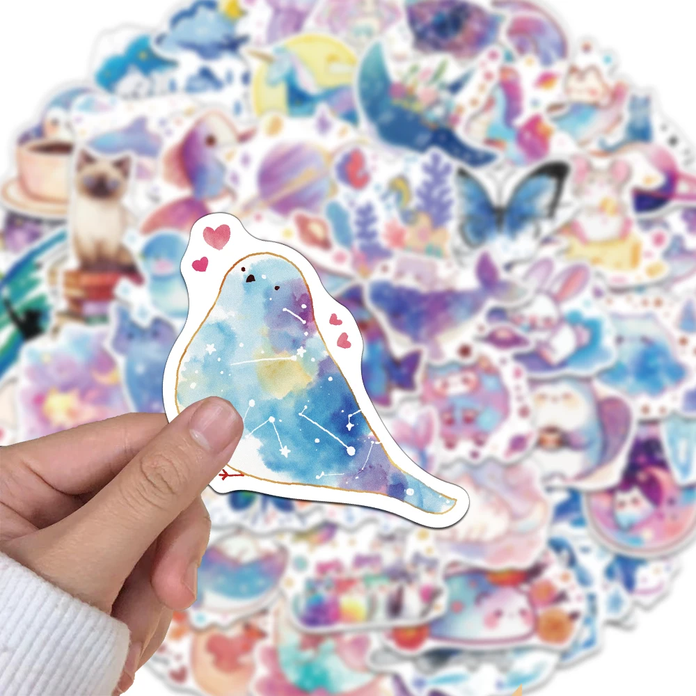 53PCS Creative Starry Sky Watercolor Small Creature Stickers Decorative Skateboard Notebook Phone Case DIY Personalized Stickers