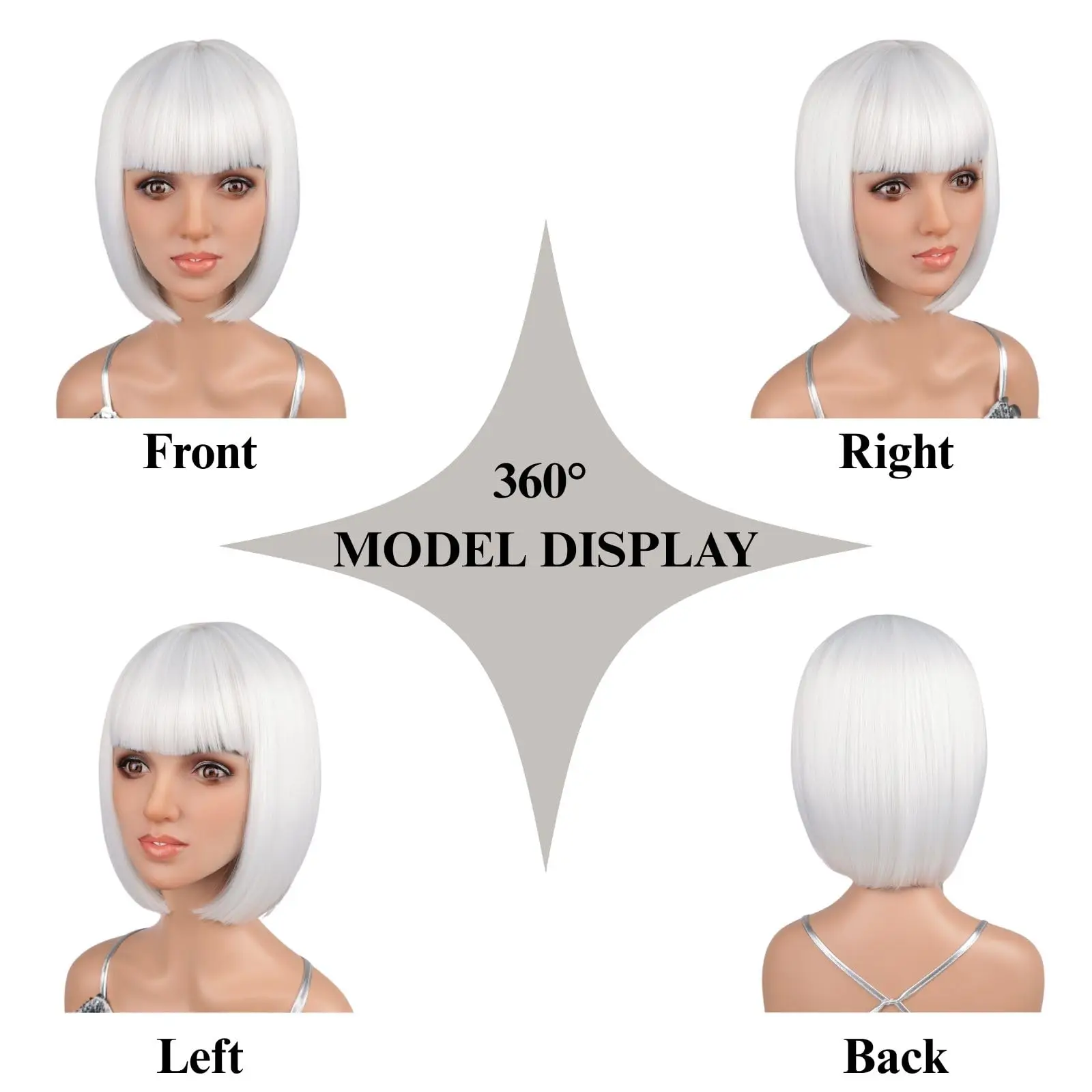 White bob hairstyle synthetic wig for Halloween cosplay wig for role-playing, daily party, high-temperature hair accessory