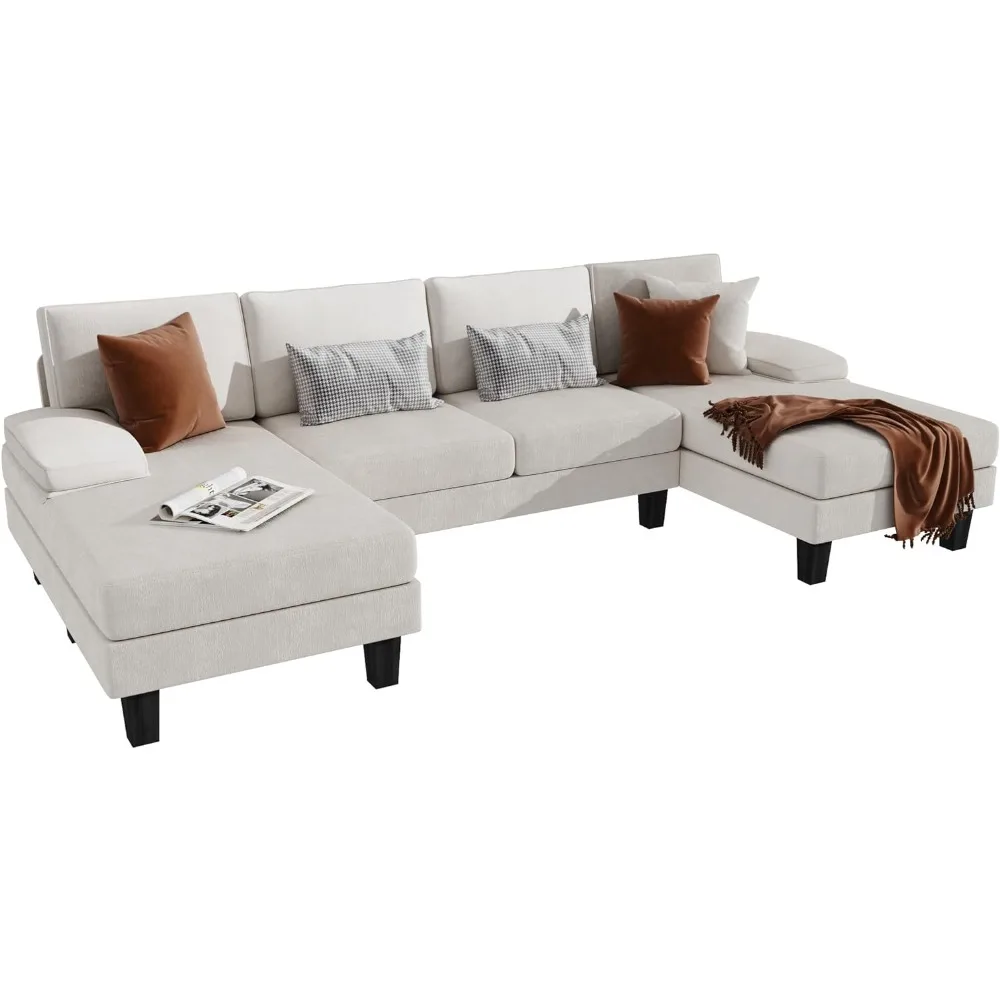 Convertible Sectional Sofa U-Shaped Couch with Soft Modern Cotton Chenille Fabric for Living Room