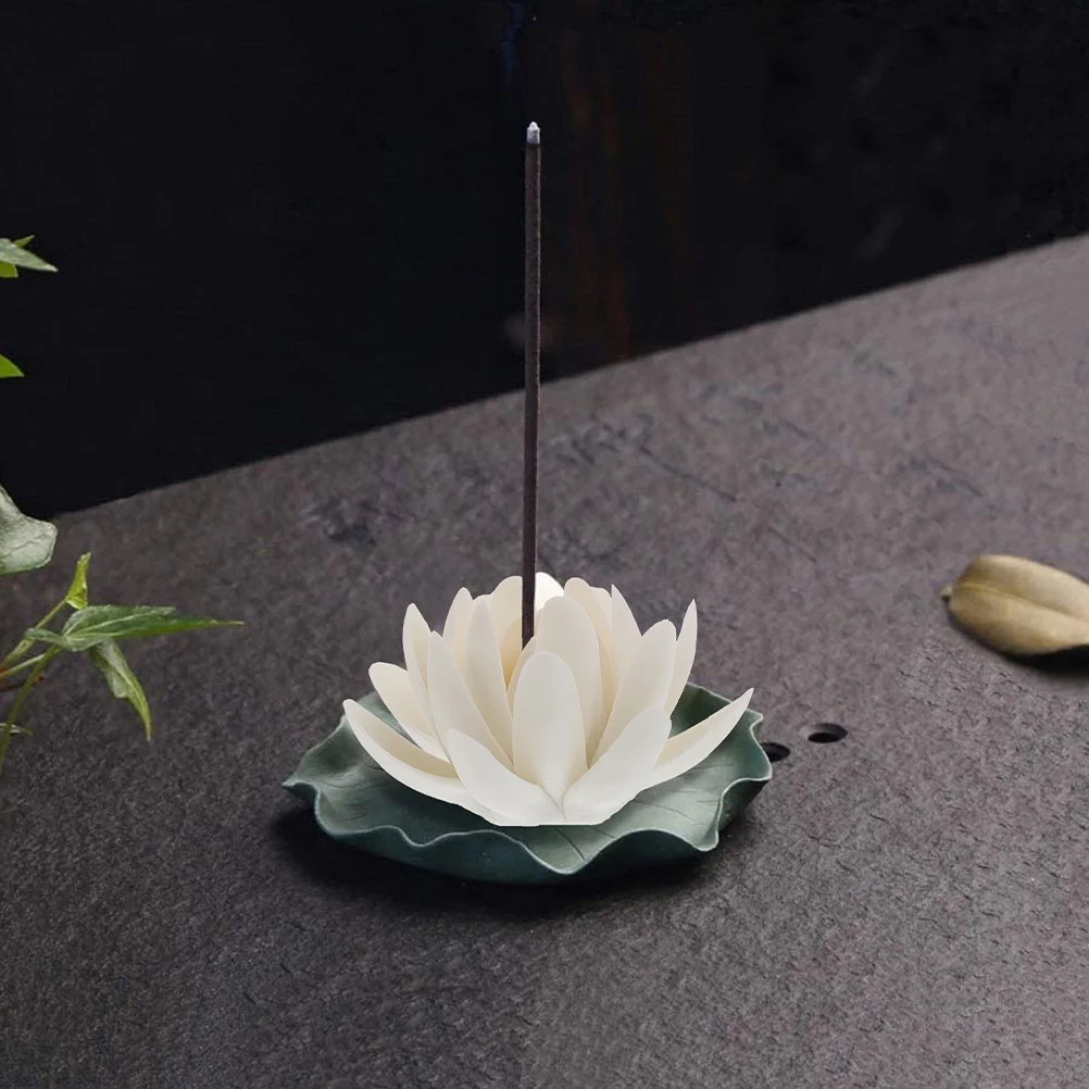 

2Pcs Ceramic Lotus Incense Holder White Flower Decorative Burner for Living Meditation Aromatherapy Gift