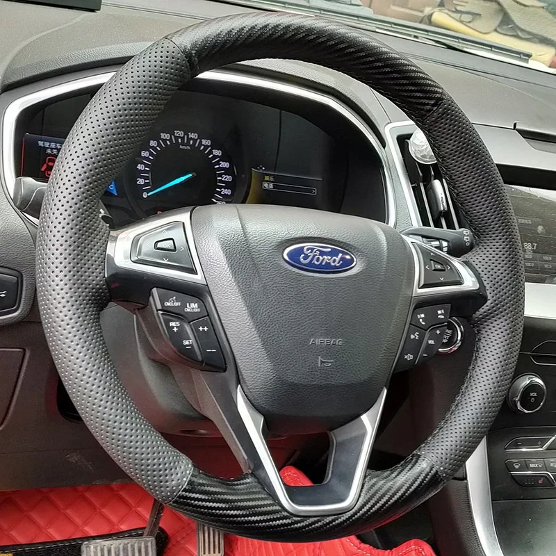 DIY Hand Sewing Steering Wheel Cover Custom Fit For Ford Edge Mondeo Fusion 13-20 Stitch On Wrap Interior Accessories