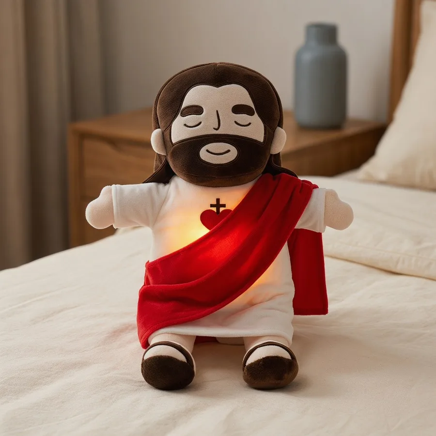 

12 inch Soothing Jesus Plush Toy Nativity Soft Stuffed Doll Breathing Music Baby Sleep Companion Cushion Sensory Collection Toy