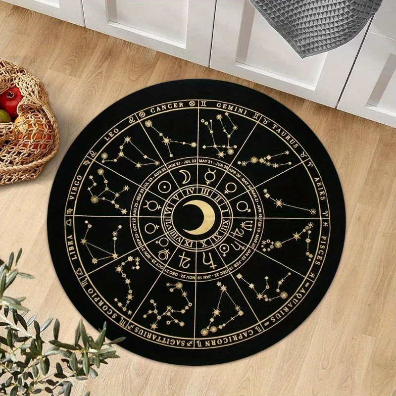 

1 piece astrology zodiac moon phase print round rug, crystal velvet fabric, suitable for bedroom living room decoration