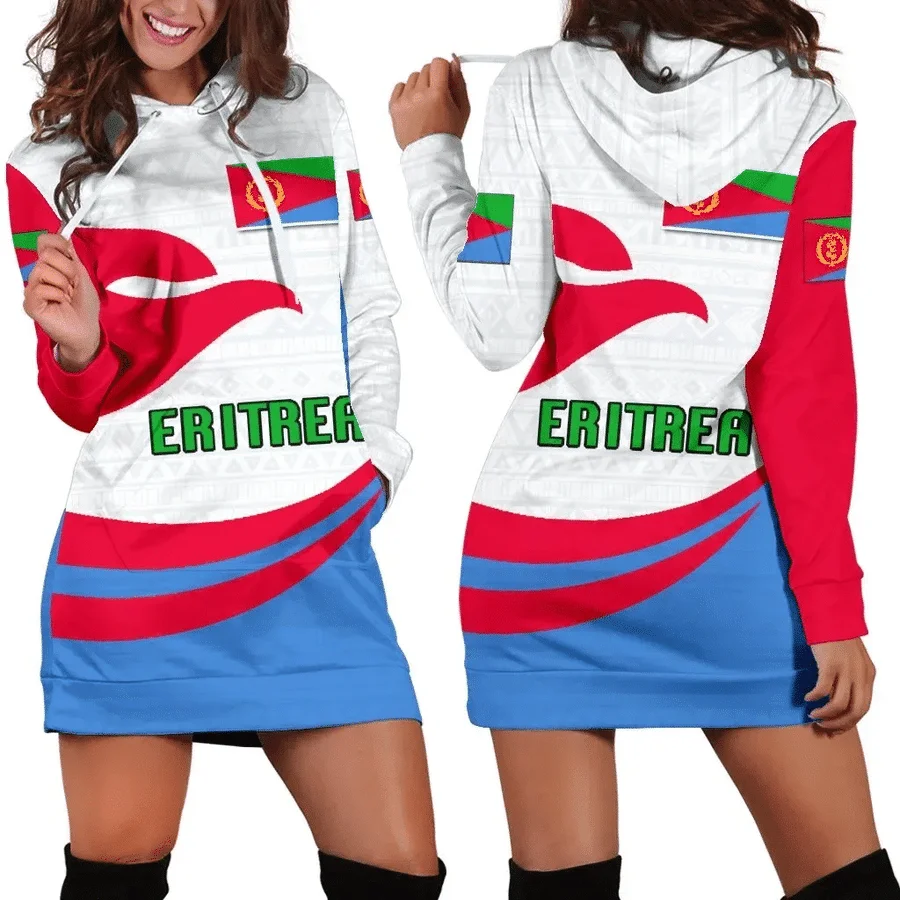 

Eritrea Flag Hoodie Dress Spring Summer New Retro Harajuku 3D Printed Flag Pullover Casual Sexy Women's Hoodie Dress