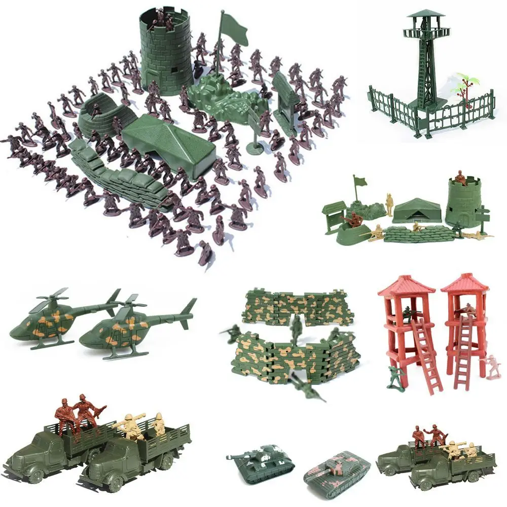 Action Figure Plastic Soldiers Men Figures 12 Poses Soldiers Aircraft Tanks Turret Children Boy Toy Gift