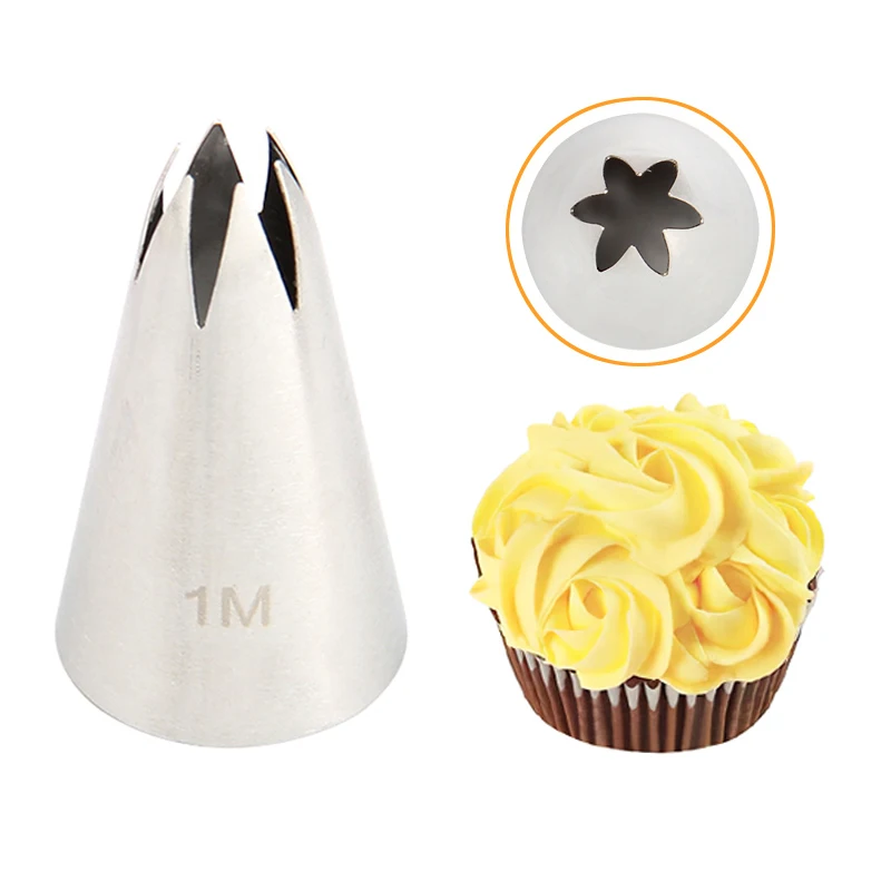 #1M Cake Decorating Nozzle 304 Stainless Steel Icing Baking Pastry Tools Pastry Flower Mout Straight 6-Tooth Cream Nozzle