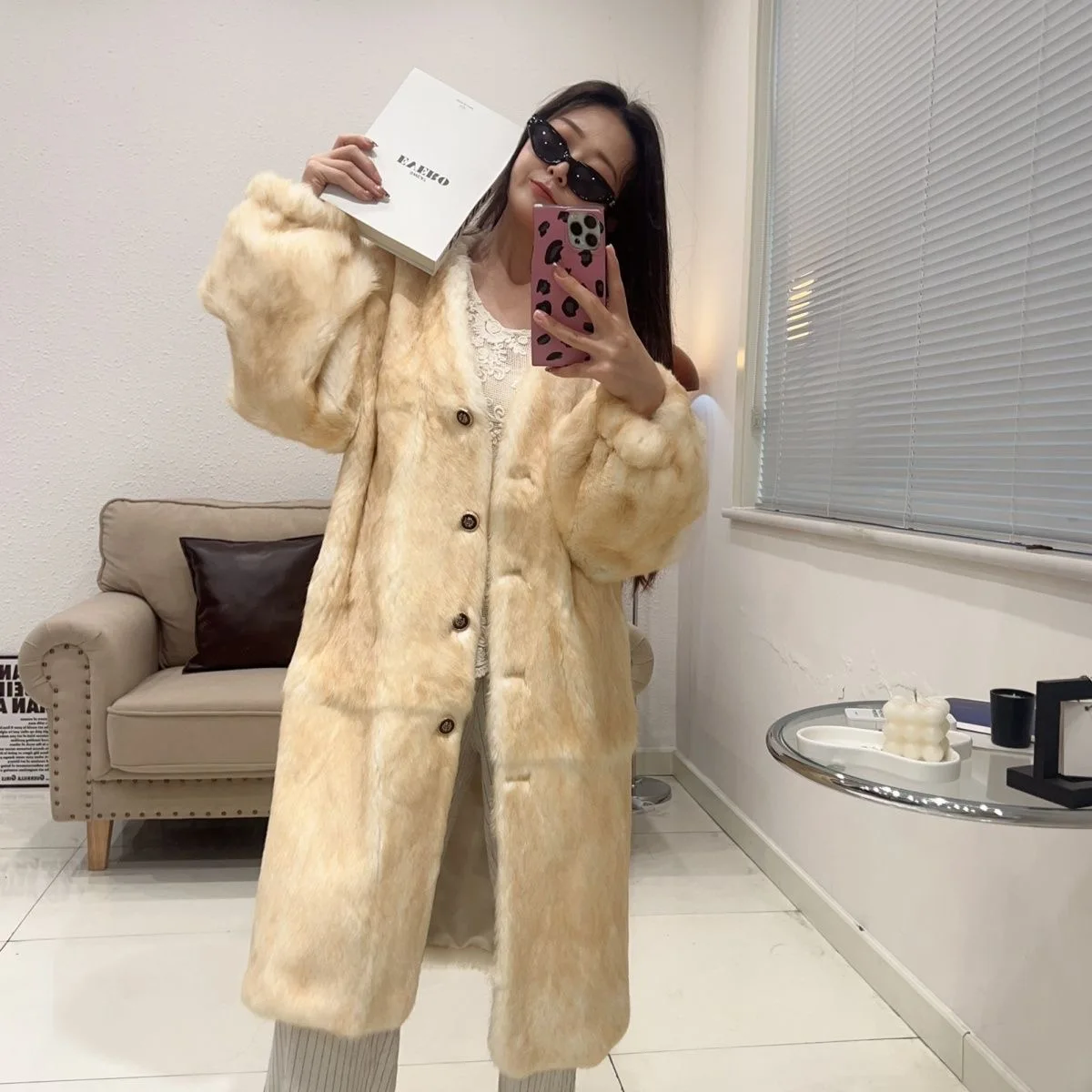 Rétro Sle réel manteau de fourrure de lapin Long Sve vêtements de sortie d'hiver en vrac Faionable Ele revers manteau Sli trajet Sle