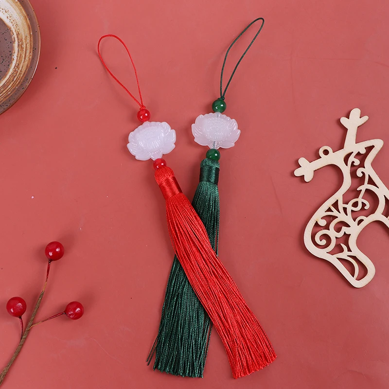 Chinese Retro White Jade Lotus Tassel Fringe DIY Alloy Craft Tassel Accessories