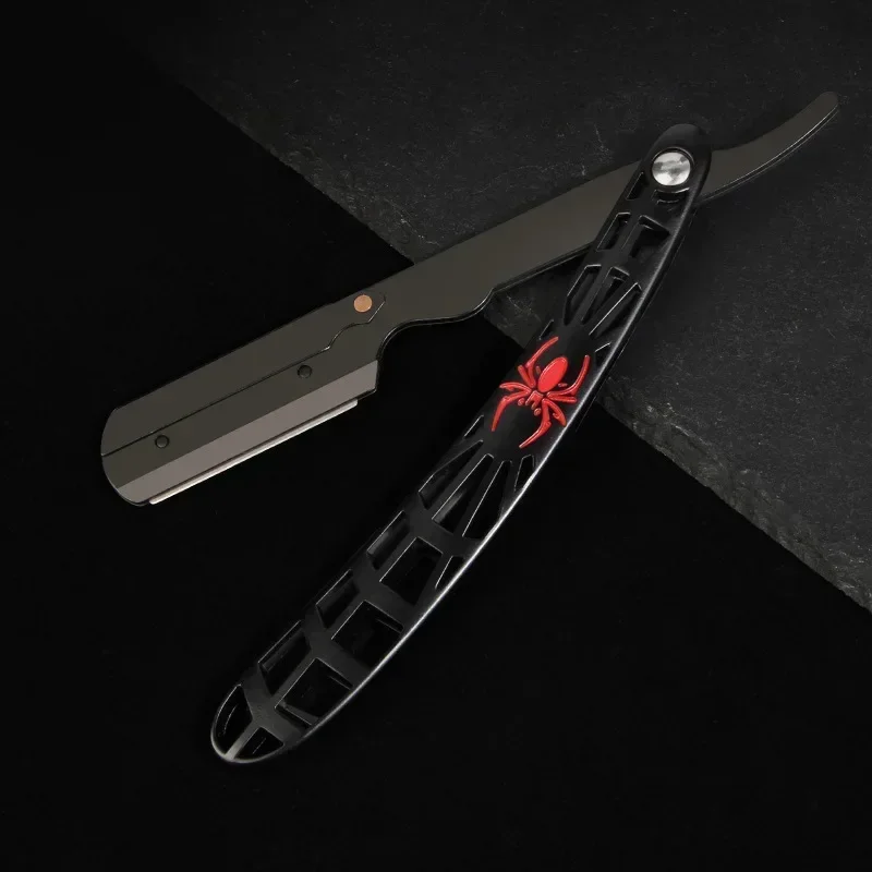 ماكينة حلاقة احترافية قابلة للطي من الفولاذ المقاوم للصدأ، مقبض مقطوع على شكل عنكبوت وسيم مع ملحقات حلاقة بشفرة