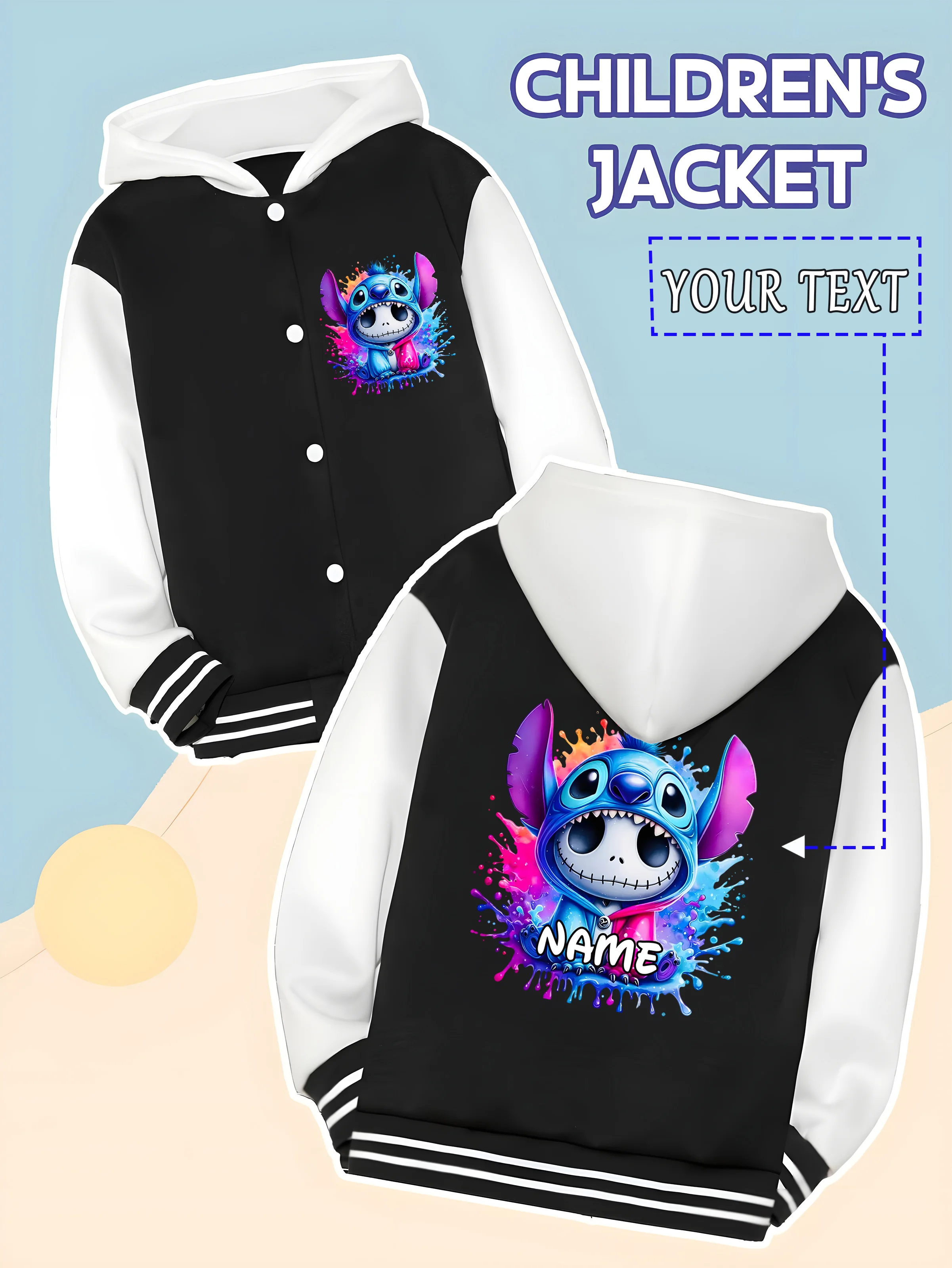 

MINISO Disney's Stitch Boys Baseball Jacket - Stitch incorporates unique elements to create a unique and trendy look. The black