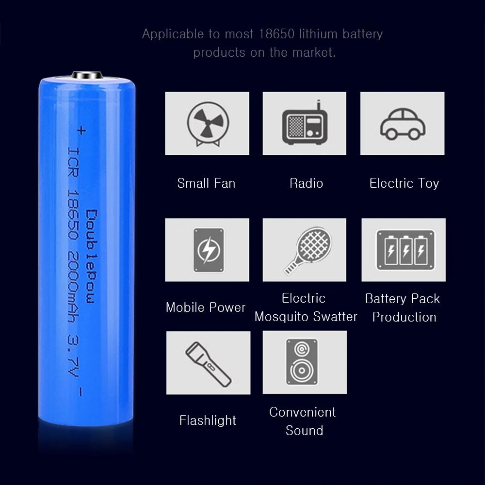 18650 Battery 3.7V 2000mah ICR Rechargeable Lithium Battery Li-lon Li-po Battery For Headlamp Mini Fan Laser Pointer Flashlight