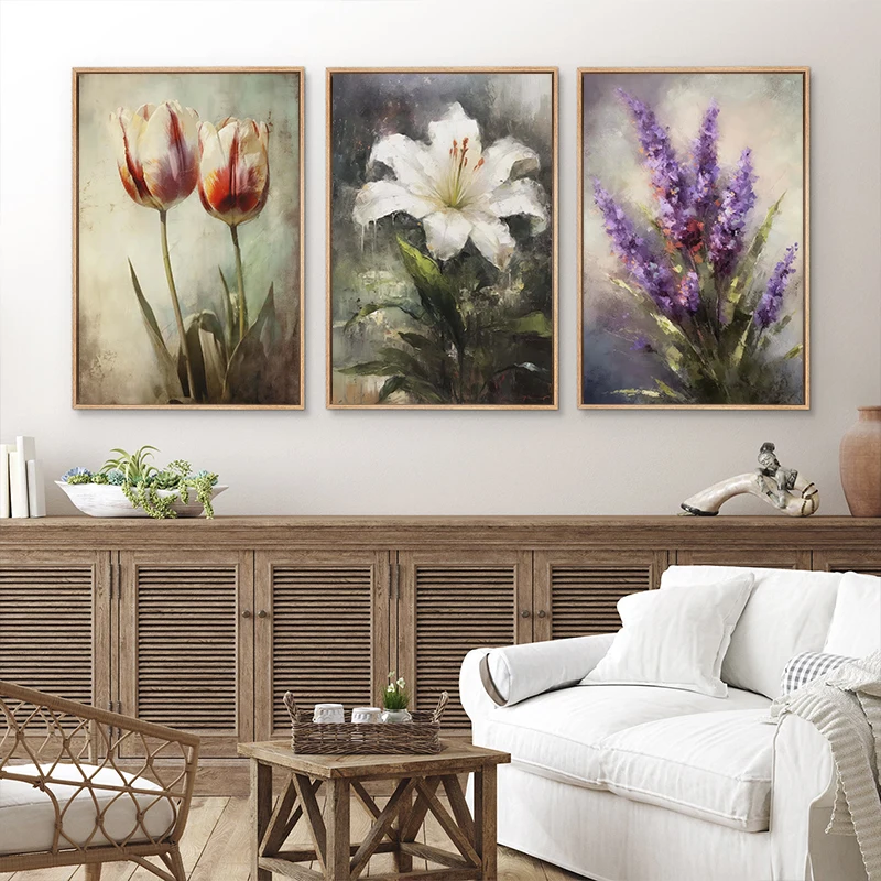 Classic Simple Oil Painting Flowers lily Green Plants Clove Bouquet Poster Canvas Art Prints Home Room Wall Pictures Decor Gift