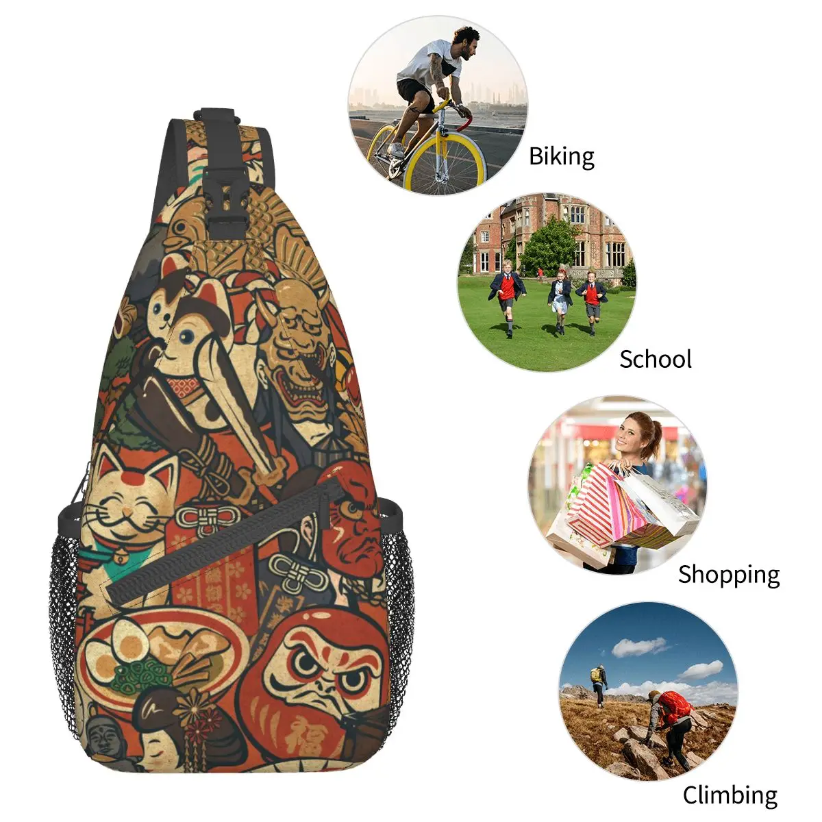 Japan Art Crossbody Chest Bags Japanese Style Pockets Travel Pack Messenger Sports Teens Shoulder Bag Unisex