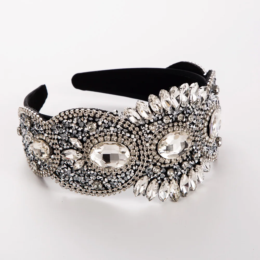 French Style Retro Light Luxury Heavy Industry Hair Band High Grade Rhinestone Wide Edge Headband